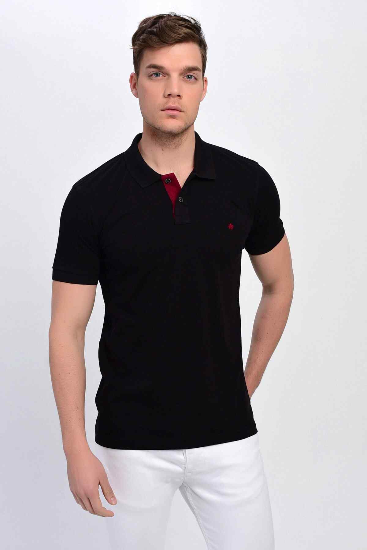 Dynamo Erkek Polo Yaka Likralı T-shirt Siyah T621